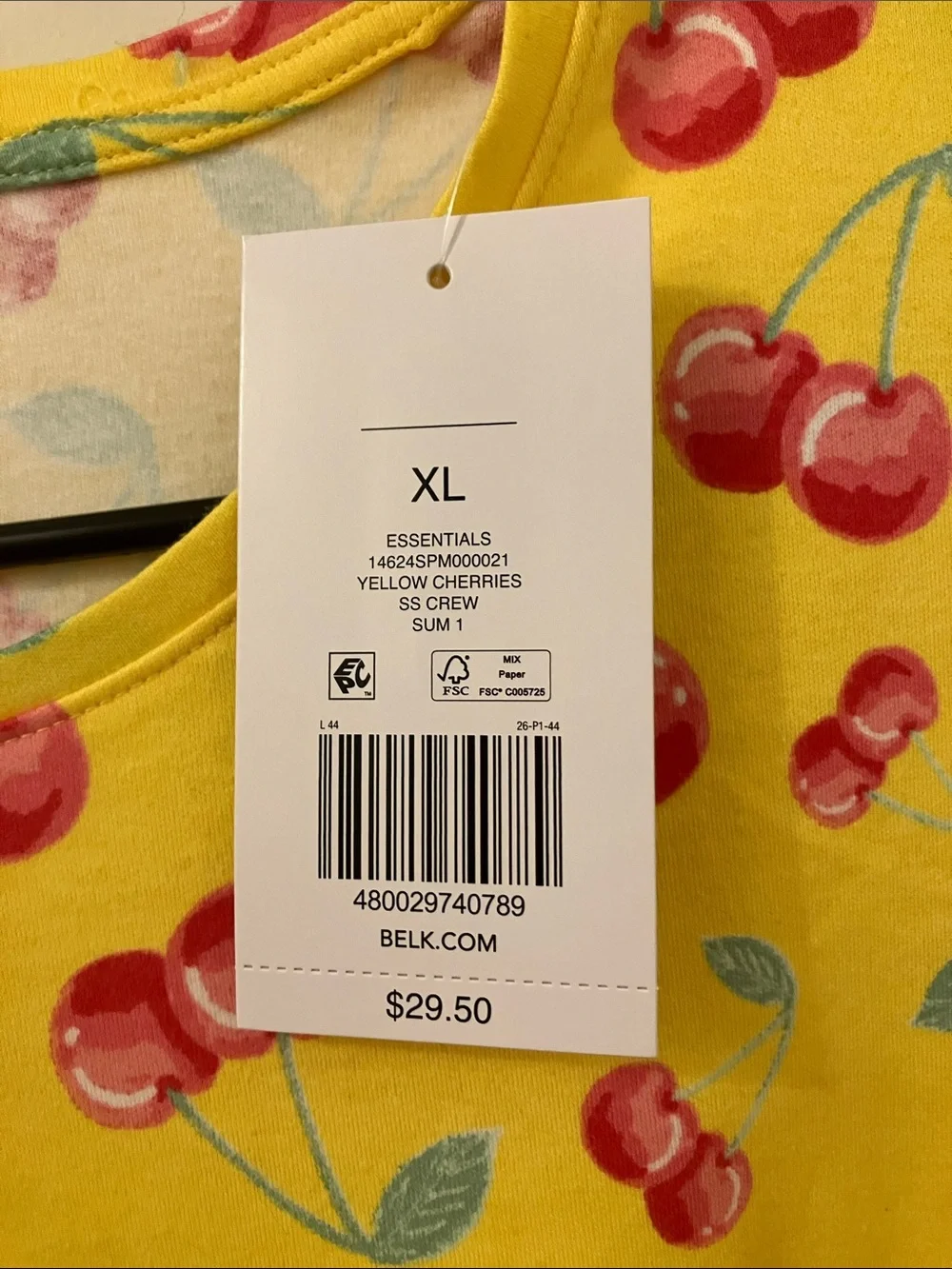 Kim Rogers Yellow Cherry Print Short Sleeve Tee - Picture 3 of 3